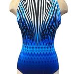 Longitude  Swimsuit One Piece Blue Black Abstract Zebra 12 Photo 0