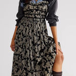 Free People  Size S Charlie Bustier Maxi Dress Black Gold Metallic Whimsigoth Photo 0