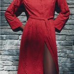 ZARA  WOMAN COLLECTION Midi dress made of 100% cotton. Lapel collar and long cuffed sleeves. Adjustable tied self belt. Tonal embroidered eyelet detail. Front button closure. Red | 8420/916/600 Photo 7