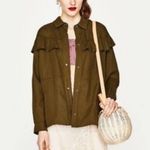 ZARA TRF OUTERWEAR Shacket Shirt Jacket Ruffle NEW Olive Green Size Large Photo 0