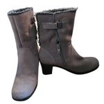 Clarks Suede Ankle Boots Heeled Faux Fur Trim Warm Winter Booties 6M Photo 4