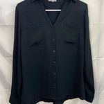 EXPRESS women's black Portofino collared button sheer lightweight v-neck shirt M Photo 0