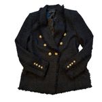 ZARA Black Tweed Fringe Blazer Gold Buttons Wool Trinny Woodall, Sz M Photo 11