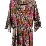 Elan  Pink and Orange Patterened‎ Kimono Sleeve Romper Photo 0