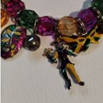 Mardi Gras Themed Silver Tone Beaded Fat Tuesday Stretch Charm Bracelet Green Photo 4