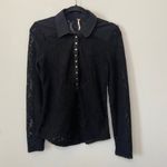 Free People  Black Lace Long Sleeve Button Snap Collared Shirt Sz Medium Photo 1