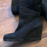 Eileen Fisher  Womens Shearling Fur  Black Wedge Heel Boots Suede Size 8 Photo 1
