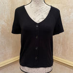 Elodie  black from button knit top corset lines short sleeves Sz L Photo 3