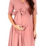 Mother Bee Maternity Coral Wrap Bow Dress Adjustable Belt Stretchy Orange Size undefined Photo 5