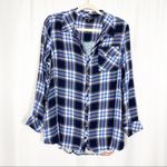 Tolani Collection Plaid Floral Paisley Tab Sleeve Button Down Tunic: Blue Photo 2