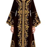 Vintage Moroccan Brown Velvet Kaftan with Gold Embroidery Robe medium Photo 0