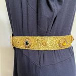 None Glittery Gold Womens Belt Size Small Jewel Medallions L Gold Buckle 1.75" Retro Photo 2