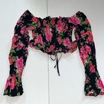 Revolve Floral Crop Smocked Long Sleeve Top Louise Position Italy Xs Photo 1