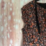Greylin  Orange Fall Floral Black Tassel Tie Boho Blouse Photo 3
