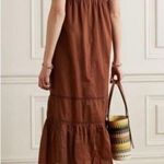 Reformation Bekkah Crocheted Lace Trim Organic Cotton Midi Dress in Cinnamon XS Photo 4