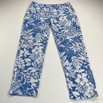J. McLaughlin Newport Capri Pants Blue White Tropical Monstera Size M Photo 3