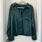 Green Satin Button Down Size XS Photo 0