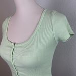 Brandy Melville  Short Sleeve Green Mint Button Front Crop Top Photo 1