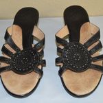 SOFFT WOMEN'S SLIDES SANDALS BLACK LEATHER CUTOUT WEDGE HEEL SLIP ON, 9M Size 9 Photo 1