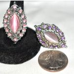 Source Unknown NWOT 2 Blushing Shades Of Pink Rhinestone Silver Tone Metal Adj.Size 8-10 Rings Photo 2