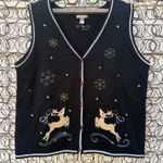 Vintage Y2K White Stag Prancing Reindeer Snowflakes Christmas Sweater Vest XXL Black Size XL Photo 0