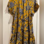 Anthropologie By  Gold Mustard Yellow & Blue Robin Floral Tiered Dress Size XL Photo 2