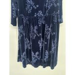 Woman Within Size 18W Blue Floral Velvet Velour Dress 3/4 Sleeve Stretch Pocket Photo 2