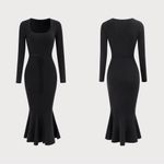 RIHOAS Women's Black Square Neck Mermaid Sweater Maxi Dress S 75 Photo 4