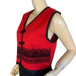 VINTAGE 1990'S BYER STUDIO RED & BLACK EMBROIDERED CROPPED VEST (8) Photo 3