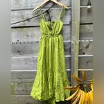 Anthropologie $170 V Neck Tiered Bubble Hem Dress Lime Green Fairy Cottagecore Photo 2