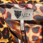 LITA by Ciera womens small cheetah swirl silk shirt dress cute lux mini open sle Black Photo 7