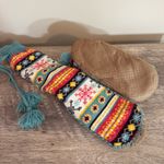 Fair Isle Soft Sole Slippers Colorful Knit 9” bottom sole Blue Size undefined Photo 1
