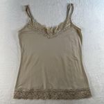 Cato Y2K Medium M Beige Cami Tank Top Lace Neck Bottom Trim Boho Whimsy Coquette Photo 1