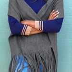 Lucky Brand Cozy Scarf Women's One Size Gray Classic Preppy Feminine Fringe NWT Photo 0