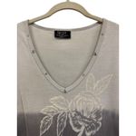 Tryst ‎ Ombré Gray Long Sleeve V-Neck Top Studded Floral Design Medium Photo 2