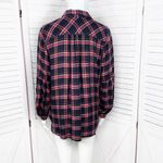 Loft Plaid Lightweight Bishop Sleeve Button Up Tunic Shirt Blue Red Small Photo 3