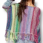 Free People  L Radiate Pullover Sweater Rainbow Fringe Striped Boho Artsy NWT Photo 0