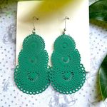 Teal Copper Lace Earrings Green Photo 1