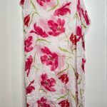 Floral Scarf Dark Pink Red White Green Rayon Thin Fabric Watercolor Style Photo 2