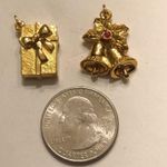 Avon Vintage Tender Moments Gold Tone Charm Present & Christmas Bells Photo 5