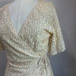 ZARA  Light Beige Sequin Mini Wrap Dress Size L Photo 4