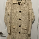 Arancrafts Ivory Long Irish 100% Merino Wool Cardigan Sweater Coat Size Medium Photo 0