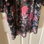 EXPRESS Long Floral Sheer Kimono Duster Cardigan Lace Trim Black Pink Size Small Photo 6