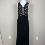 World Market Dress Womens Small Medium Black Embroidered Floral Maxi Boho India Photo 11