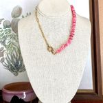 Asymmetric Paperclip Chain Necklace with Pink Chips Gold Photo 1