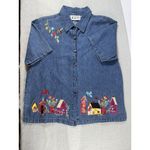 Vintage 90’s Keren Hart Women’s Denim Shirt Button‎ Up Embroidered BirdHouse NWT Blue Size L Photo 4