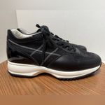 Hogan Women’s Perforated Black & White Metallic Leather Sneakers Size 8 Photo 4