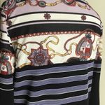 Feratelli Blue Stripe Retro Vintage 3/4 Sleeves Stretch Knit Round Neck Top M Black Size M Photo 5