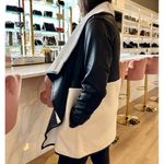 Spanx  Fleece Faux Leather Long Wrap Jacket Very Black Snow Moto Sherpa Edgy Coat Photo 6