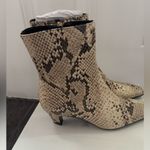 Schutz Dellia Leather Bootie Snake Print Mid Sculptural Heel Square Toe NEW 6.5 Photo 2